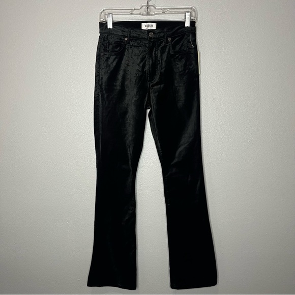 Agolde Nico Bootcut Highrise Pants Women 24 Beetle Black Zip Velvet Feel NWT - Picture 1 of 9